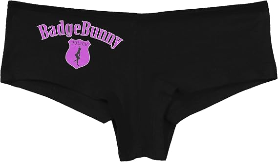 Knaughty Knickers Badge Bunny LEO Love Thin Blue Line Police First Responder Black Boyshort Panties Adult Flirty Fun