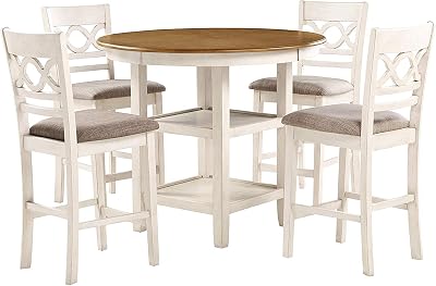New Classic Furniture Cori 5-Piece Round Counter Dining Set with 1 Dining Table and 4 Chairs, 42-Inch, Bisque