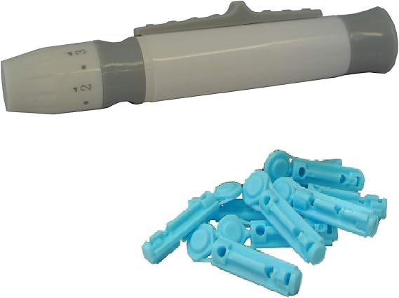 One Step Lancing Device & 100 x 28 Gauge Twist Top Lancets, Blood Sampling Pen, 5 Depth Settings, Less Pain and Ejector