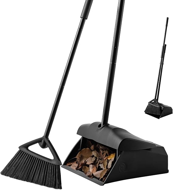 Eyliden Heavy-Duty Commercial Broom and Dustpan Set, Windproof Lid