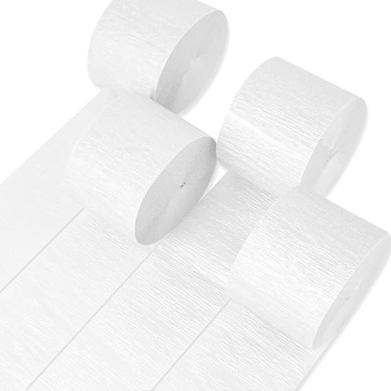 PartyWoo White Crepe Paper Streamers 4pcs 328 FT Pearl White Streamers