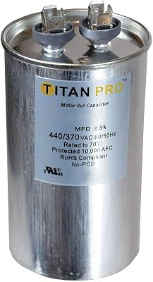 Titan Pro Round Motor Run Capacitor, 70 Microfarad Rating, 370-440VAC Voltage - TRCF70