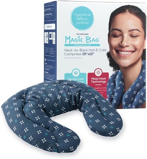 The Original Magic Bag Neck-to-Back Signature Edition Thermal Compress for Pain Relief, Cotton, Blue, Award-Winning Hot & Cold Therapy