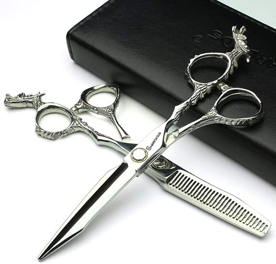6/7 inch professional hair clipper set with stainless steel sharp scissors, easy to trim, suitable for barbers, hair salons, and more. (6 inch-2pc-A)