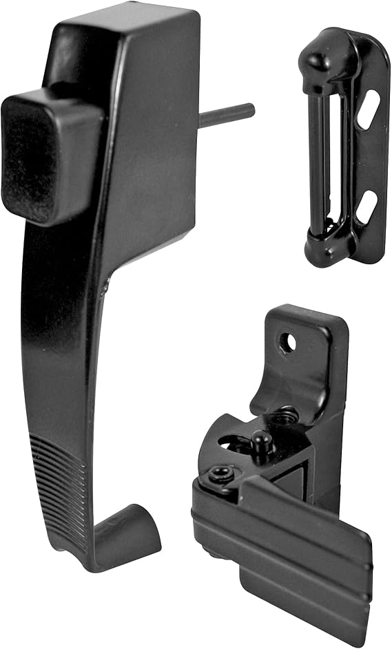 Prime-Line K 5071 Screen and Storm Door Push Button Latch Set With Night Lock, Fits Doors 1 1-1/4 In. Thick, Black Finish (Single Pack)