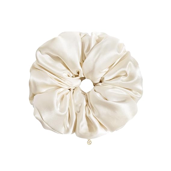 EVITA PERONI 19 Momme Mulberry Silk Scrunchie - Padded Oversized Scrunchie for Women, Gentle on Hair, No Crease, Perfect for Styling & Overnight Use - Cream