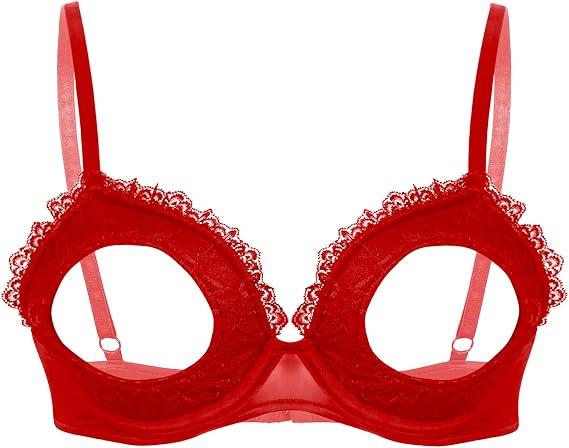 FEESHOW Women's Lingerie Lace See Through Open Nipples Bralette Wire-Free Unlined Bra Top Nightwear