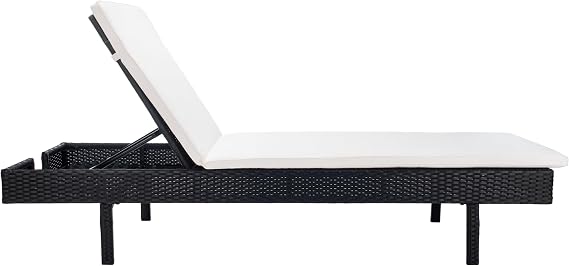 SAFAVIEH Outdoor - Cam Chaise Lounge Chair - Black & Beige - Faux Wicker Rattan & Steel Frame with Cushion - Modern Adjustable Design - Ideal for Patio, Deck, Poolside, Backyard (PAT7501A)
