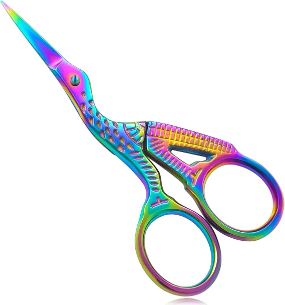 Rainbow Stork Scissors 3.6 inch Extra Sharp Tip Small Embroidery Scissors for Premium Stainless Steel Crane Design Sewing scissors for Stitch Cutting Art & Craft Bird scissors.