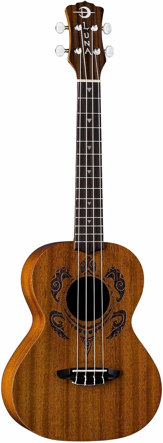 Luna Guitars Honu Tribal Turtle Tenor Ukulele Satin Natural, Tenor