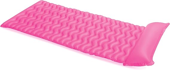 Intex Tote 'N Float Wave Mat Durable Vinyl Floating Inflatable Swimming Pool Lounger with Built-in Pillow Rest, 1 Float, Color Varies