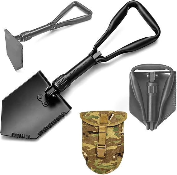 Tri-Fold Entrenching Tool with Serrated Edge Shovel and OCP Cover