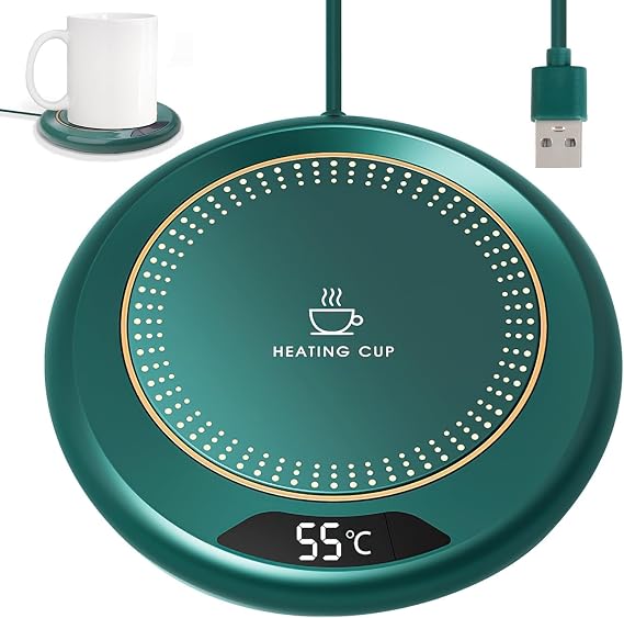Coffee Mug Warmer USB Smart Beverage Heated Coaster 8H Auto Shut-Off with 3 Temperature 55 65 75 ℃ Settings Electric Touch Control LED Display Cup Warmer Pad for Dad Mom Desk Tea Milk Gifts