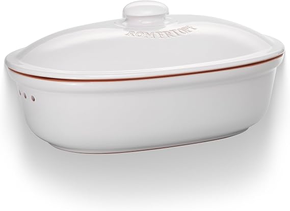 Romertopf Oval Ceramic Bread Freshness Pot | Natural Ceramic - Ideal For Storing Bread And Pastries - 30.0 x 21 x15 cm - White