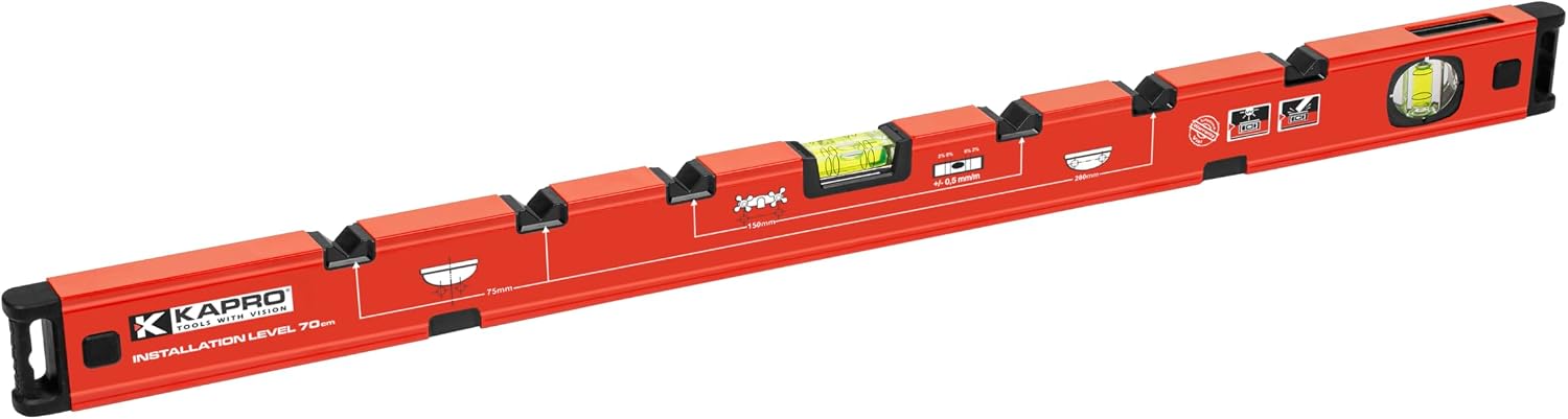 Kapro - 108 Installation Level, 70cm (27.5 in) Professional Spirit Level with Plumb Site Dual-View, Sink/Faucet/Pipe Markers, Shockproof End Caps, Reinforced Aluminum Box Profile