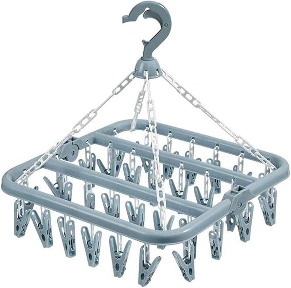 Clothes Drying Hanger with 32 Clips and Drip Foldable Hanging Sock Rack