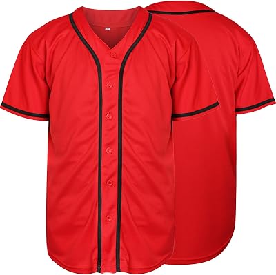 MESOSPERO Plain Button Down Blank Baseball Jersey Short Sleeve Hipster Hip Hop T Shirts