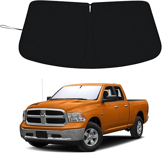 PIMCAR Windshield Sun Shade for Dodge Ram 1500 2009-2018 | Premium 310T Reflective Polyester UV/Heat Shield | Custom Fit Sunshade to Block Rays & Cool Interior