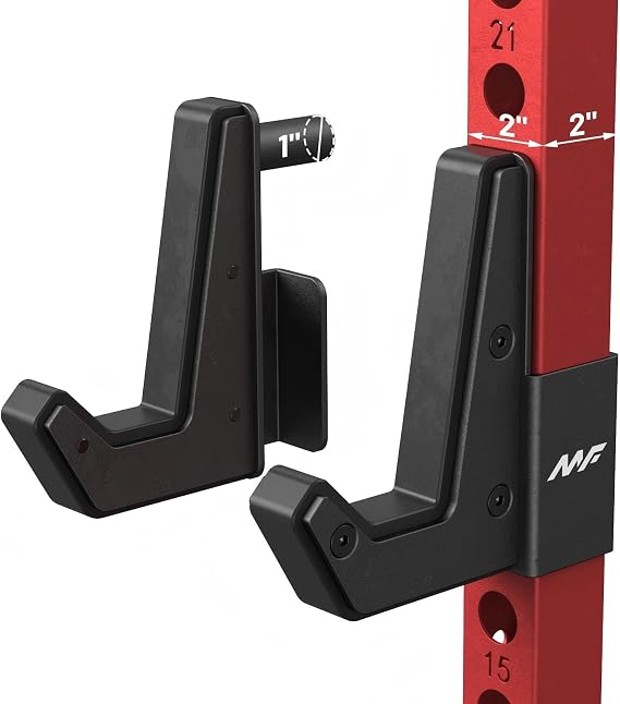 Mikolo J Hooks for 2" x 2" Power Rack, Sandwich J Hook as Power Rack Attachments, Heavy Duty Squat Rack Accessories, J Cups Barbell Holders for Home Gym