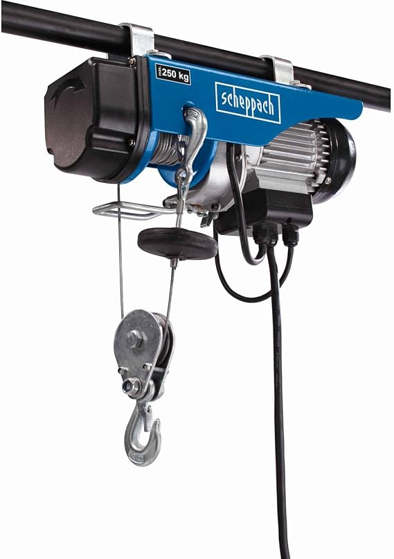 Scheppach HRS250 Electric Cable Hoist | 125kg/250kg with Pulley | 12m Lift | Emergency Stop | Mounting Brackets (HRS250)