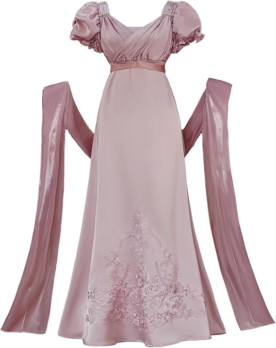 Vibsion Regency Dresses for Women Victorian Embroidered Empire Waist Dress