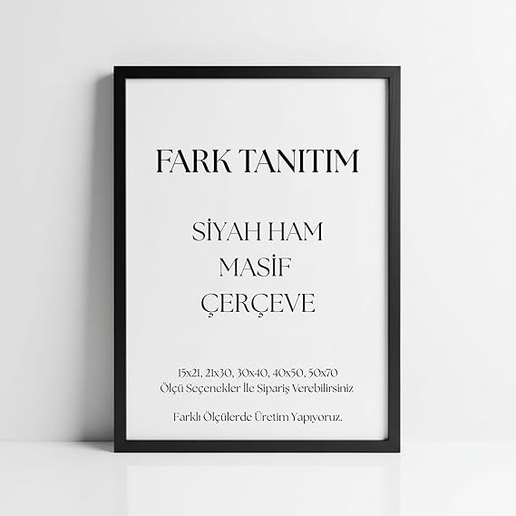 Fark Tanıtım Premium Masif Çam Çerçeve - 3mm MDF Arkalık - 500 Mikron Kırılmaz Şeffaf PVC Ön Koruma - Şık ve Dayanıklı Duvar Ahşap Çerçevesi (Siyah, 15cm x 21cm)