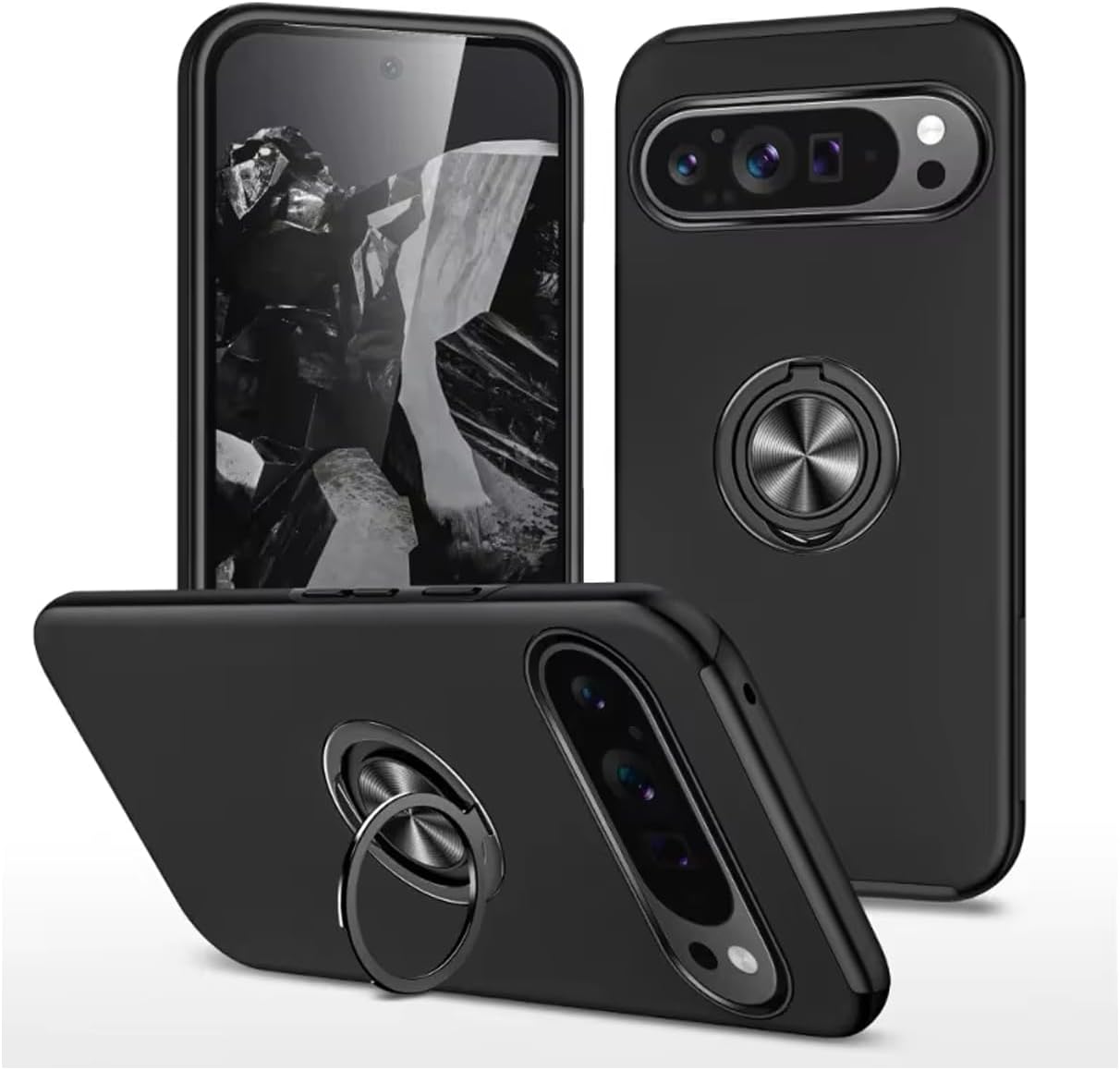 Microcase Google Pixel 9 Pro XL ile Uyumlu Manyetik Mıknatıslı Yüzük Standlı Kılıf-AL5139