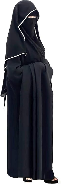 bonballoon Saudi Chiffon First Class Quality Long Saudi Niqab Burqa Hijab Face Cover Veil Islam Islamic Jilbab (Black x White Satin)