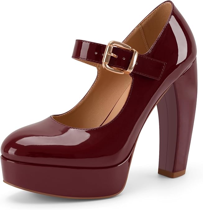 Women's Chunky Platform Mary Jane Heels Black Closed Toe Pumps
