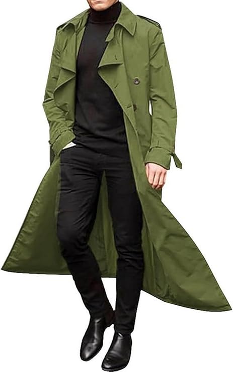SANSIWU Mens Long Trench Coat Winter Classic Lapel Double Breasted Wool Blend Oversized Peacoat