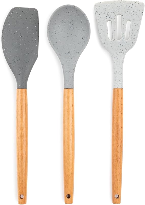 Core Kitchen 3 piece Silicone & Beechwood Utensil Set -Speckle