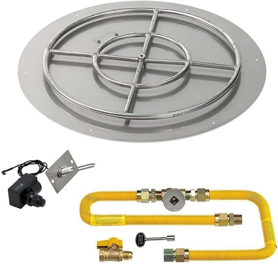 BBQGUYS Signature 30 Inch Stainless Steel Round Flat Fire Pit Pan W/Spark Ignition Kit - 18 Inch Ring - Natural Gas