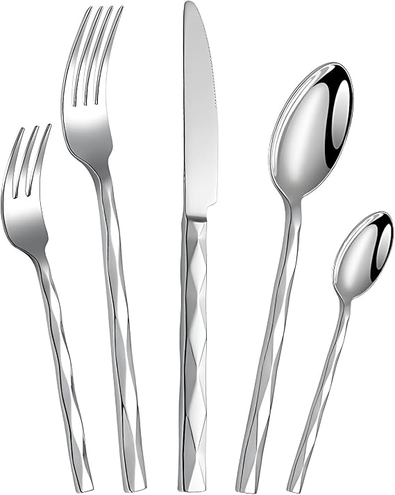 18/10 Stainless Steel Flatware 5 Piece Place Setting With Table Knives, Forks and Spoons (18/10,5pcs)