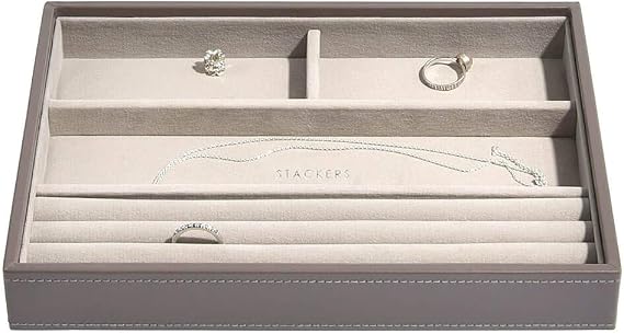 STACKERS jewellery box classic mink & grey velvet ring & bracelet stacker