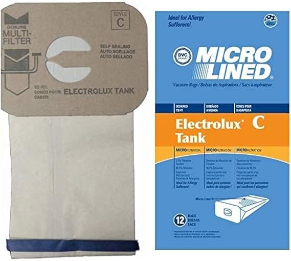 DVC Micro-Lined Paper Replacement Bags For Electrolux Style C Canister Models - 12 Bags