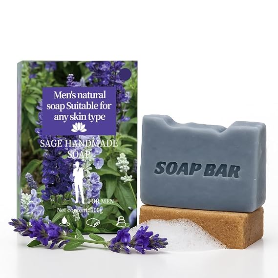 Mens Bar Soap, Cold Pressed Bar Soap for Men, Natural Moisturizing Cleansing Soap for Face & Body,Sage