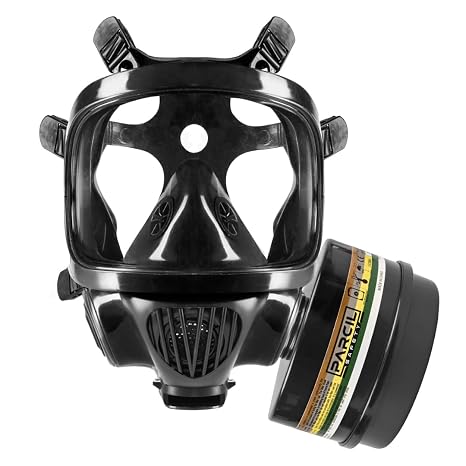 Parcil Distribution Survival & Tactical Full Face Respirator Mask - Impact Resistant - 40mm Filter Canister - CS-100 Clear Military Black - 1 Size