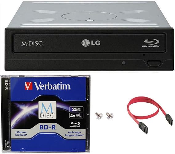 LG WH14NS40 14X Blu-ray BDXL DVD CD Internal Burner Drive Bundle with Free 25GB M-DISC BD + SATA Cable + Mounting Screws