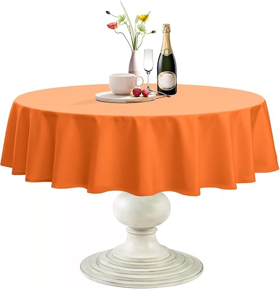 Softalker Round Tablecloth, Waterproof & Stain Resistant Table Cloth Wrinkle Free Fabric Washable 210GSM Polyester Table Cover for Dining/Party/Thanksgiving - 120 inch,Orange