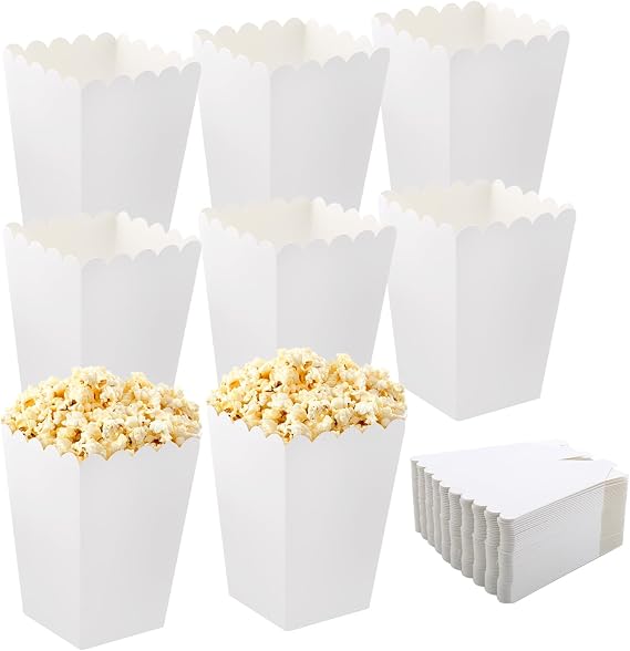 Pack of 50 Popcorn Boxes Small White Popcorn Boxes Popcorn Containers Popcorn Bags Candy Containers Used for Snacks Popcorn and Sweets in Theatres Cinemas and Carnival for Sweets