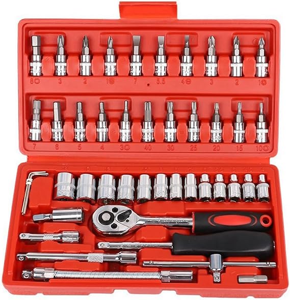 46 Piece/Set of Car Repair Tool Kit Socket Set Car Repair Tool Ratchet Torque Wrench Combo Auto Repairing Tool Set Red