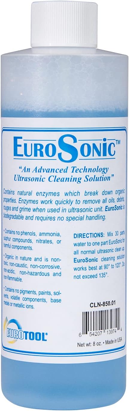 PMC Supplies LLC Eurosonic Cleaning Solution - 1/2 Pint Ultrasonic Solution Non-Toxic Jewelry Metal Cleaner