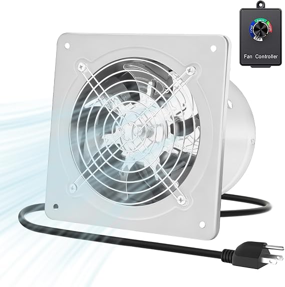 6 inch variable speed exhaust fan, 353CFM Ventilation Fan, 110V Wall Mounted Extractor with Speed Controller for Kitchen, Smoking Room, Bathroom, Attic, Garage (White)