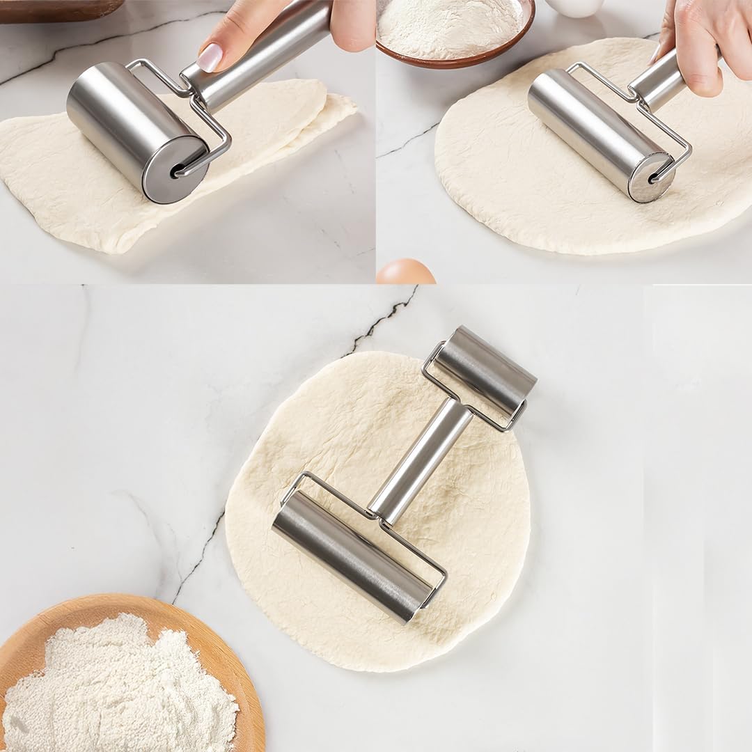 Porsima 226 Stainless Steel Practical Roll Smooth Rolling Pin Pizza Dumpling Opening Apparatus Cylinder Roller Duplex