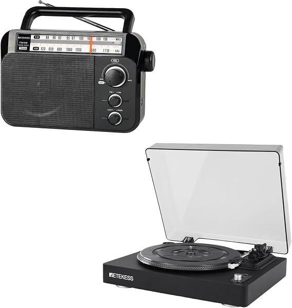 Retekess TR604 Portable Radio Bundle with TR643 Vinyl Record Player, FM AM Radio, Wireless Playback, 3-Speed, Auto-Stop, Record Players for Music Lovers