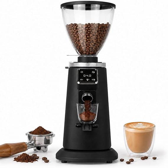 Coffee Bean Grinder with Adjustable Electronic Timer and LED Display Black