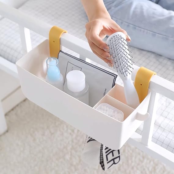Bedside Shelf Organizer, Plastic Storage Hanging Caddy Holder for Phone Glasses Bottle Office Supplies in Dorm Room Bathroom Camper Rv - White (Caddy)