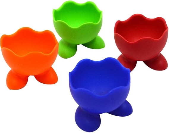 Buddy シリコン製エッグカップ 4個 カラフルな朝食用エッグ サービングカップ スポンジエッグホルダー One Size jdt-01405-01P