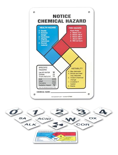 Accuform ZFD837VA Aluminum Safety Sign Kit, Legend "Notice Chemical Hazard" with NFPA Diamond Graphic, 14" Length x 10" Width, Blue/Red/Yellow/Black on White