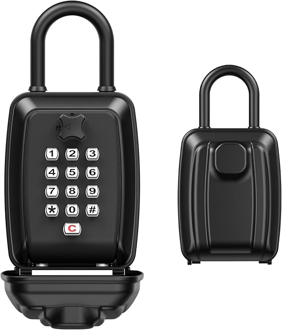 AMIR Key Lock Box, Outdoor Wall Mounted Waterproof Combination Lockbox with Resettable 12Digit Push Button Code, Secure Key Hider Safe Box for Home, Hotels, Realtors, Tenants, Guests & Clients(Black)